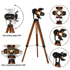Lámpara de pie vintage con trípode "CINEMA" 139cm