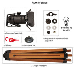 Lámpara de pie vintage con trípode "CINEMA" 139cm