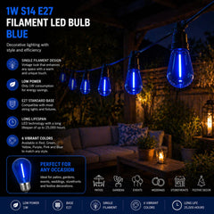Bombilla LED Filamento - S14 E27 - 1W - Cristal de colores