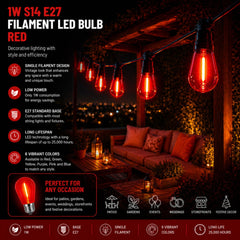 Bombilla LED Filamento - S14 E27 - 1W - Cristal de colores