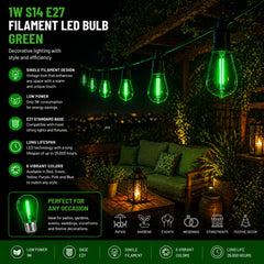 Bombilla LED Filamento - S14 E27 - 1W - Cristal de colores