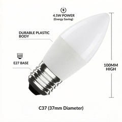 Bombilla vela LED E27 C37 4.5W — Opal | Disponible en luz cálida, neutra y fría