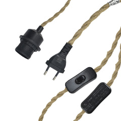 Lámpara colgante de mimbre "FREY" - Con interruptor y enchufe - E27