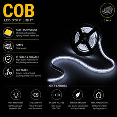 Tira LED COB 24V DC - RGBCW - 19W/m - 12mm - IP20 - Rollo de 5 metros - Corte 33mm