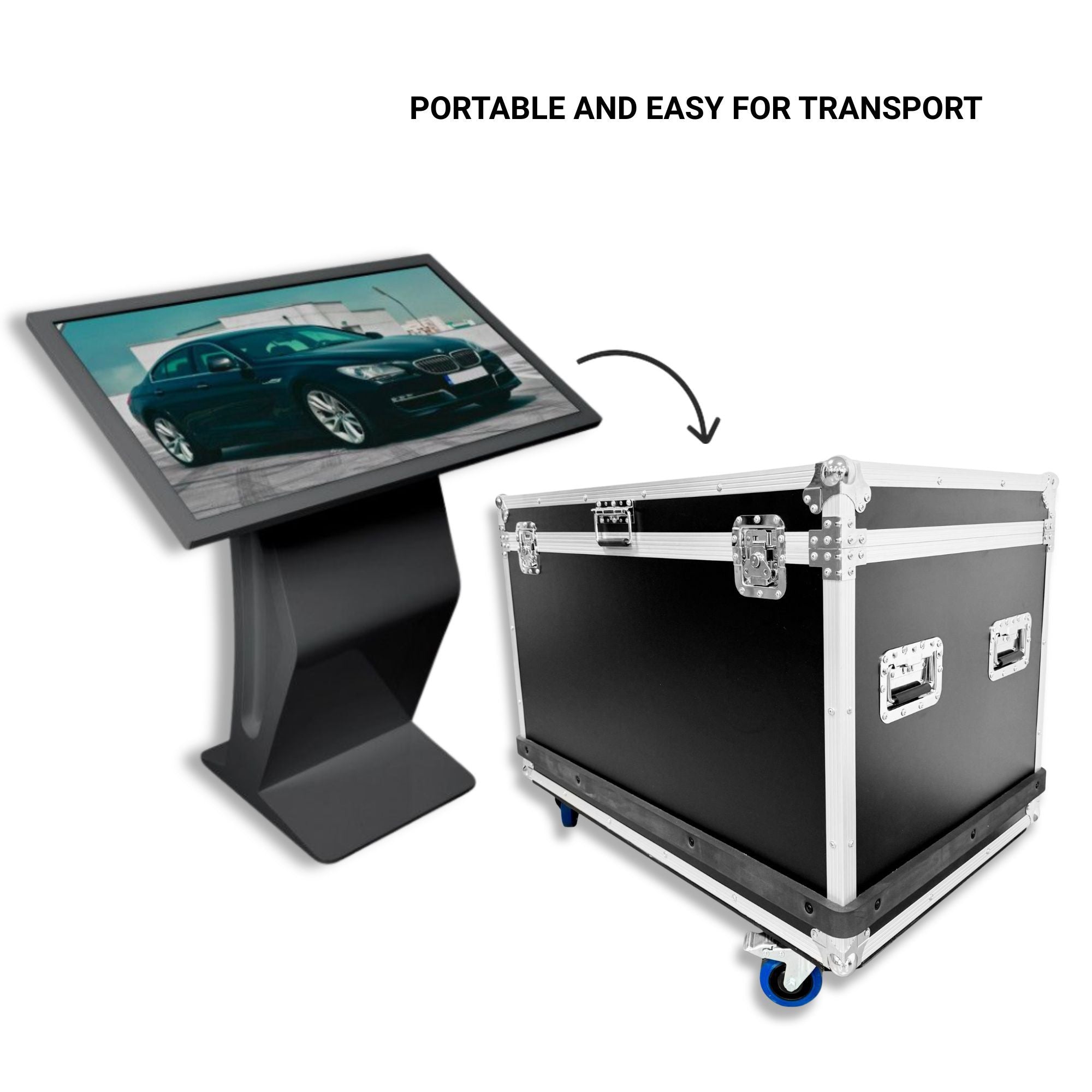 Flight Case para Digital Kiosk 43" DDT43 Base "K" - con Foam, Ruedas y Asas