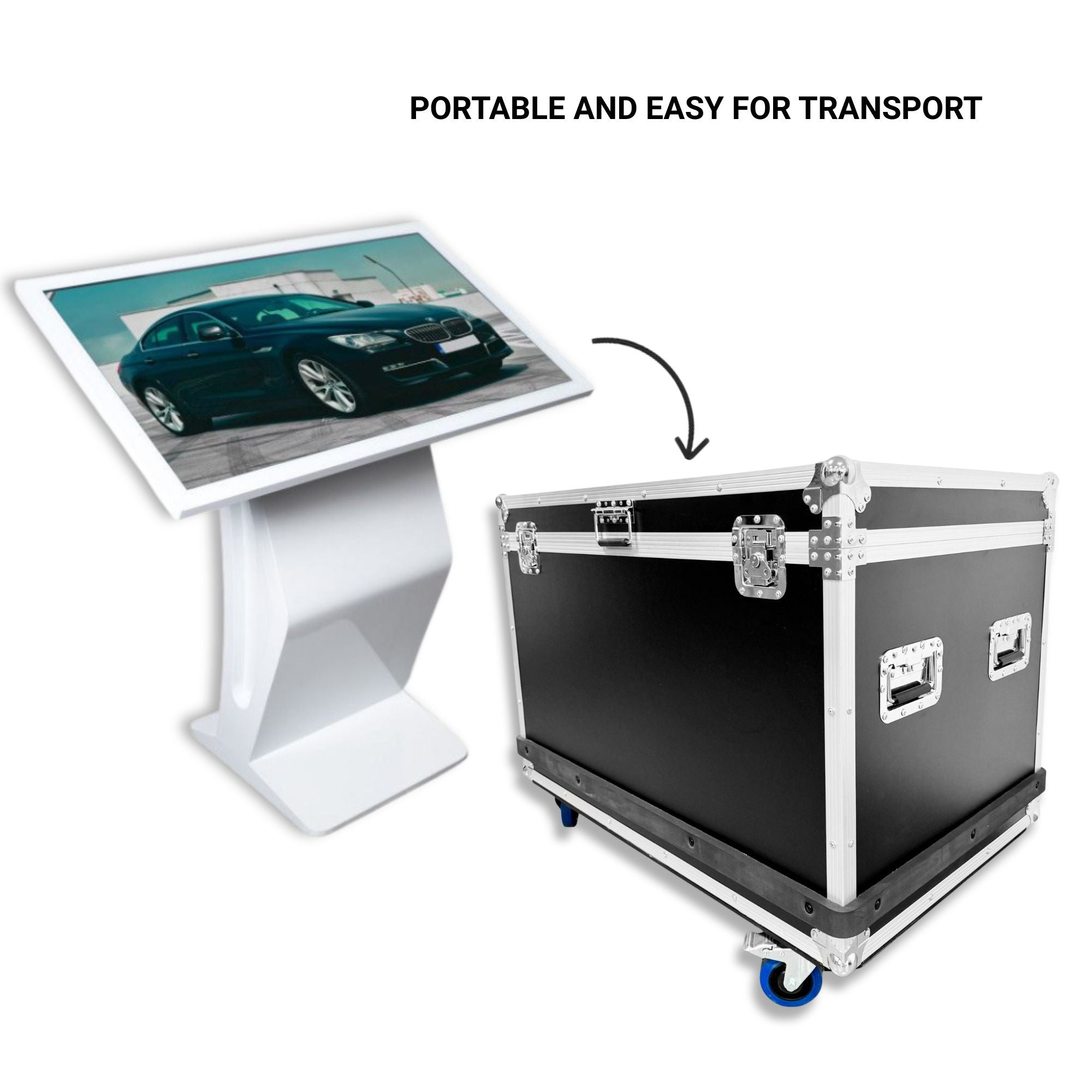 Flight Case para Digital Kiosk 43" DDT43 Base "K" - con Foam, Ruedas y Asas