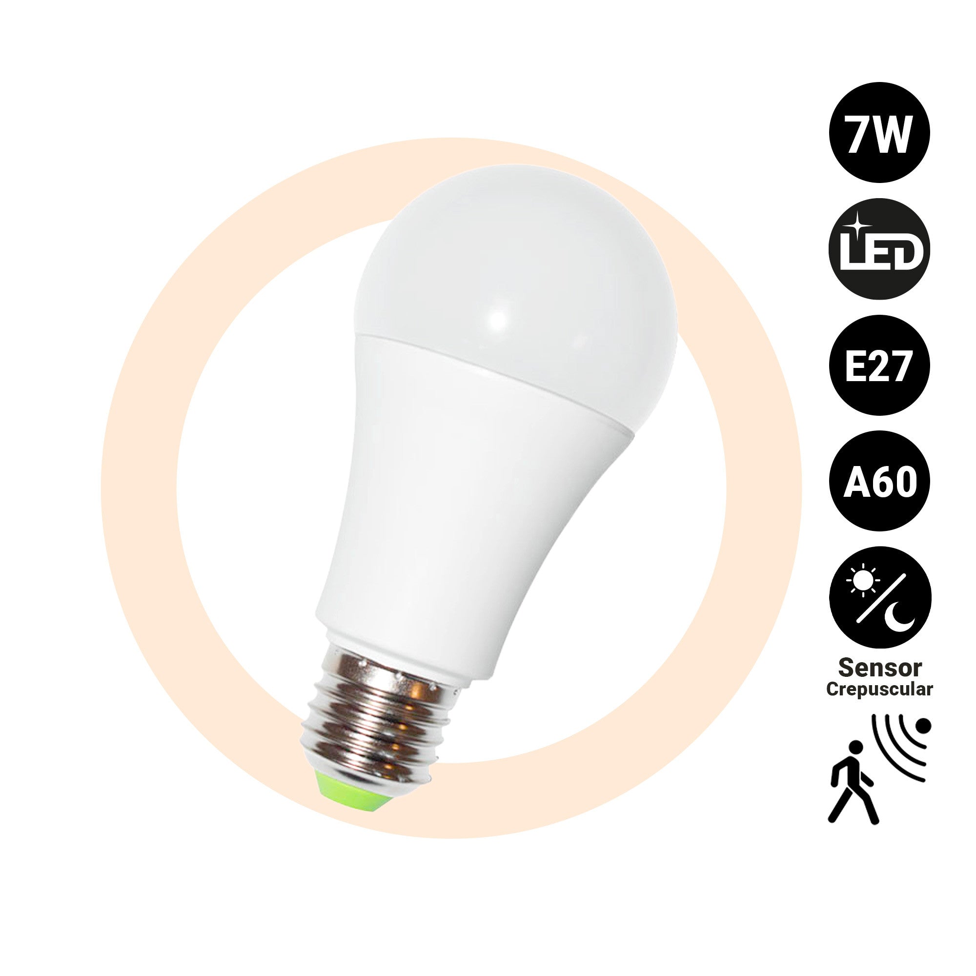 Bombilla LED con sensor de movimiento y crepuscular - E27 A60 - 7W - 450lm