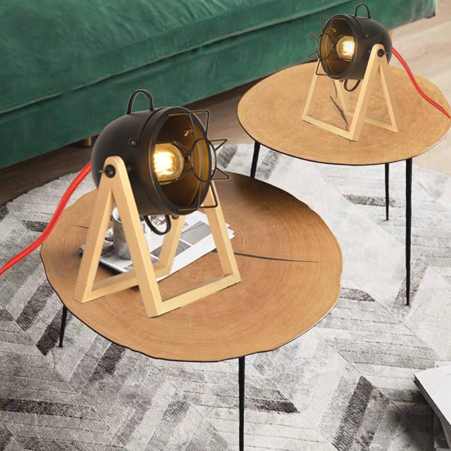 Lámpara de mesa de madera vintage "TACHICOM" E27