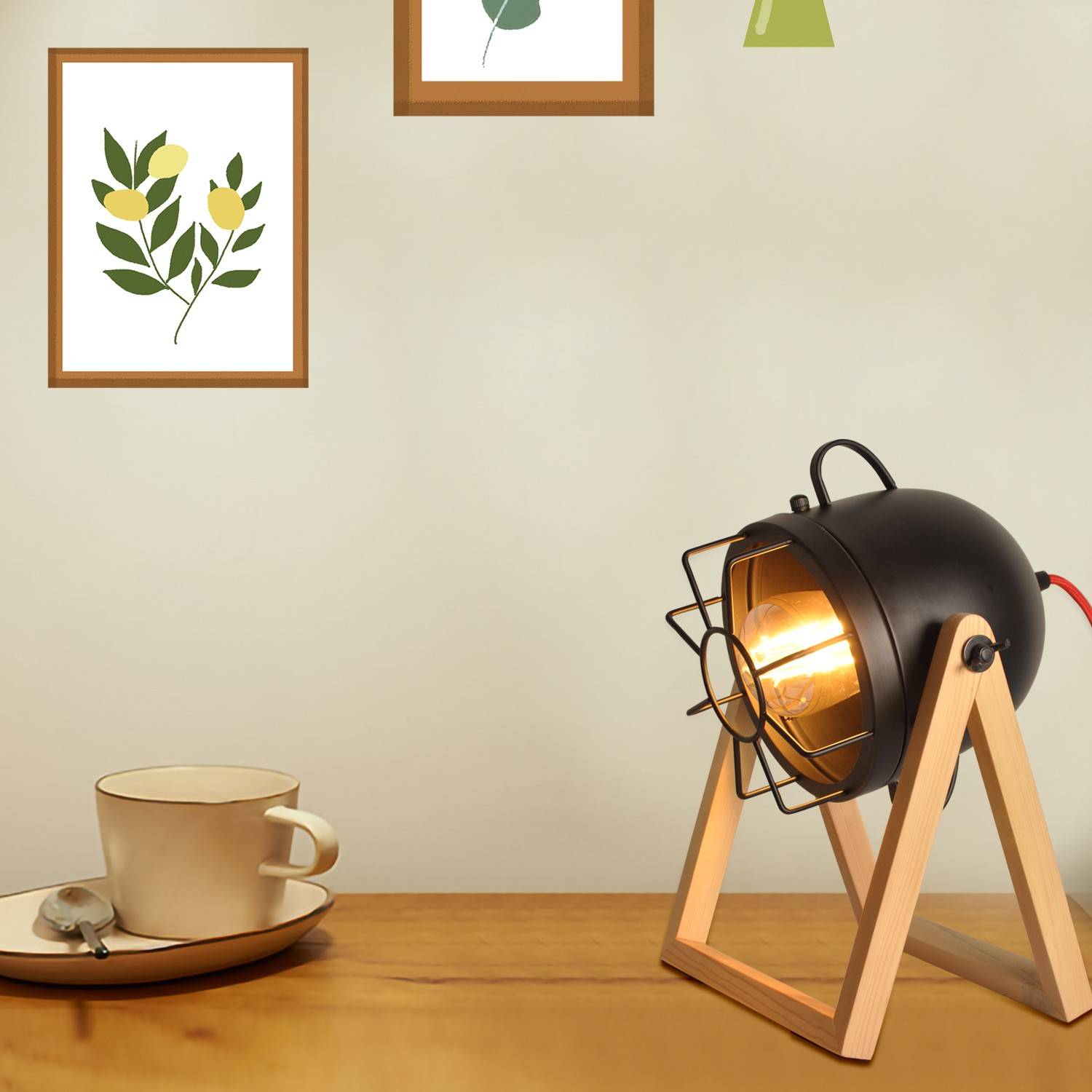 Lámpara de mesa de madera vintage "TACHICOM" E27