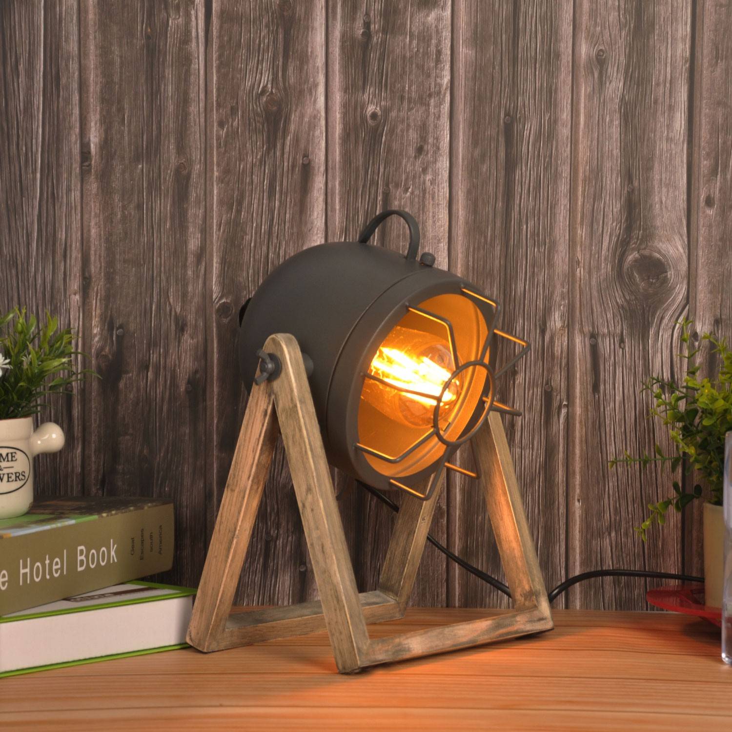 Lámpara de mesa de madera vintage "TACHICOM" E27