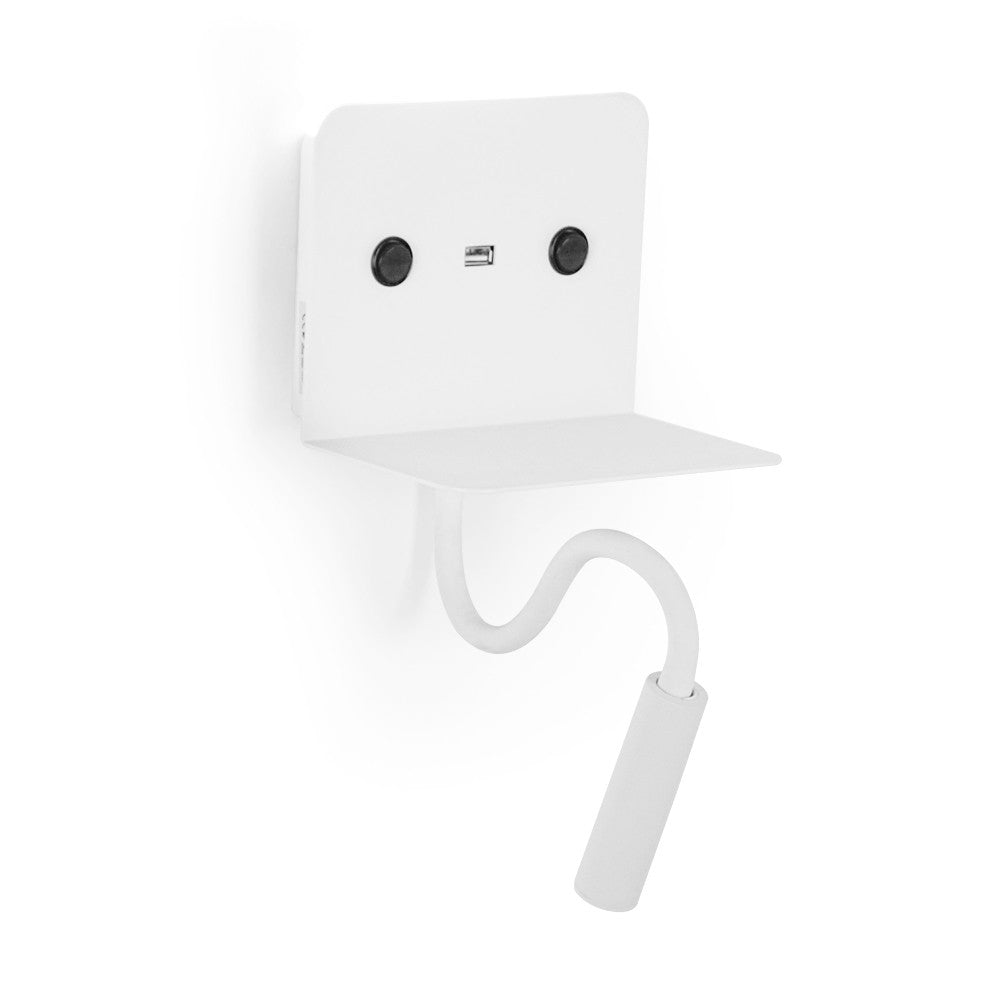 Aplique de pared LED para lectura "SLANGE" 3W + 6W orientable y base de carga USB