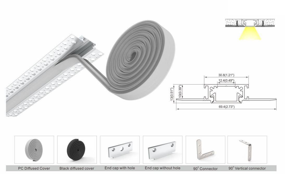 Tapa Perfil de Integración Escayola/Pladur para tiras LED
