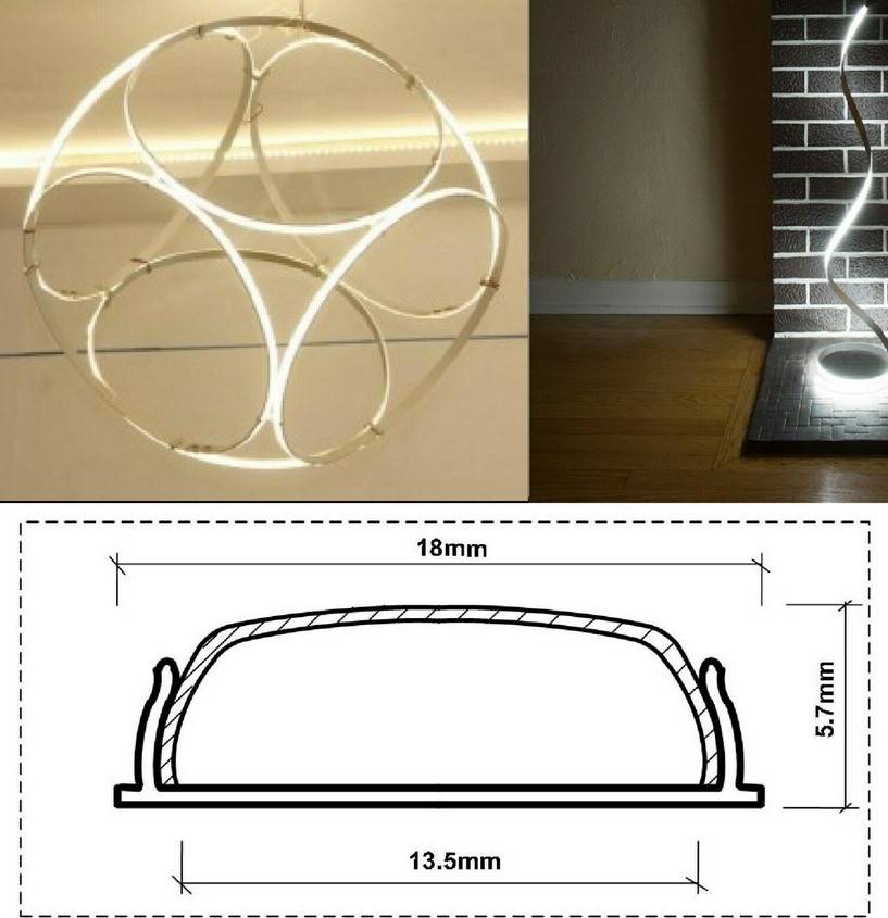 Perfil de aluminio para tira LED flexible / moldeable - 18x6mm - 2 metros