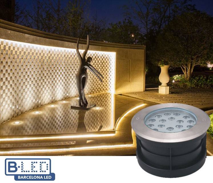 Foco LED Empotrable en suelo 18W 12V-DC IP67 Blanco cálido 3000K