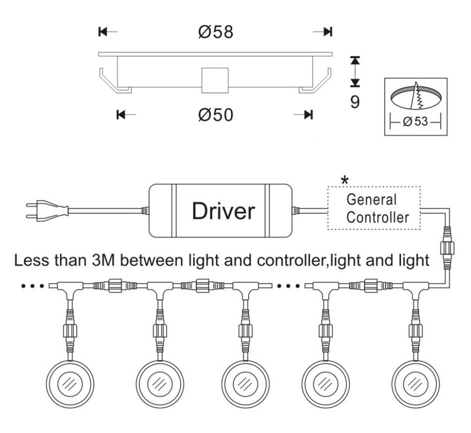 Kit 6 focos LED empotrables en suelo Ø58x9mm 0,5W 12V-DC IP67