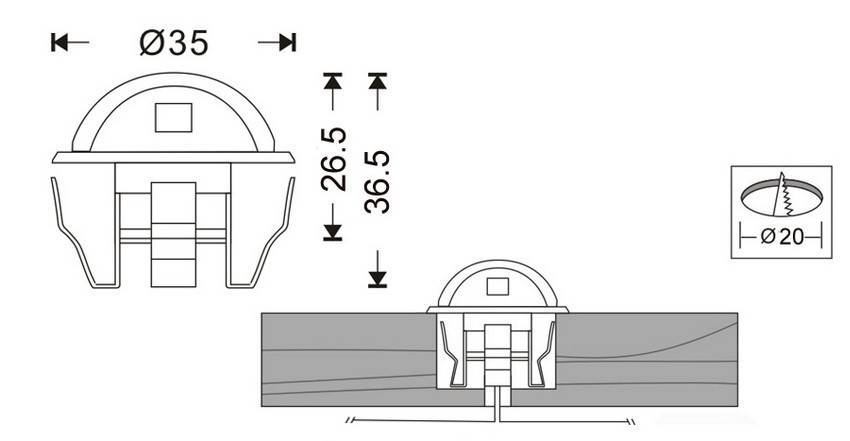 Kit 6 focos LED empotrables balizas para escalera 0,4W 12V-DC IP67