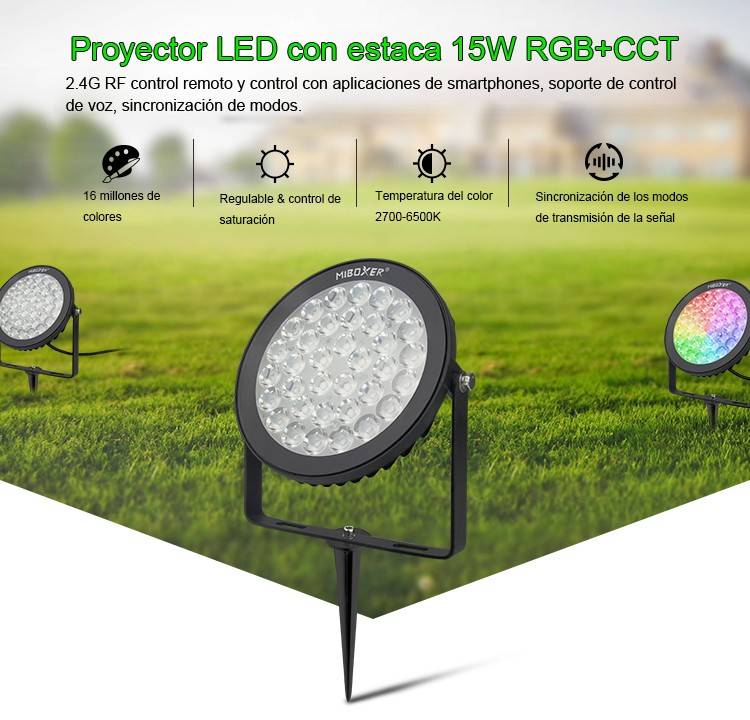 Proyector LED de jardín con pincho 15W RGB+CCT control RF/WiFi  | Mi Light