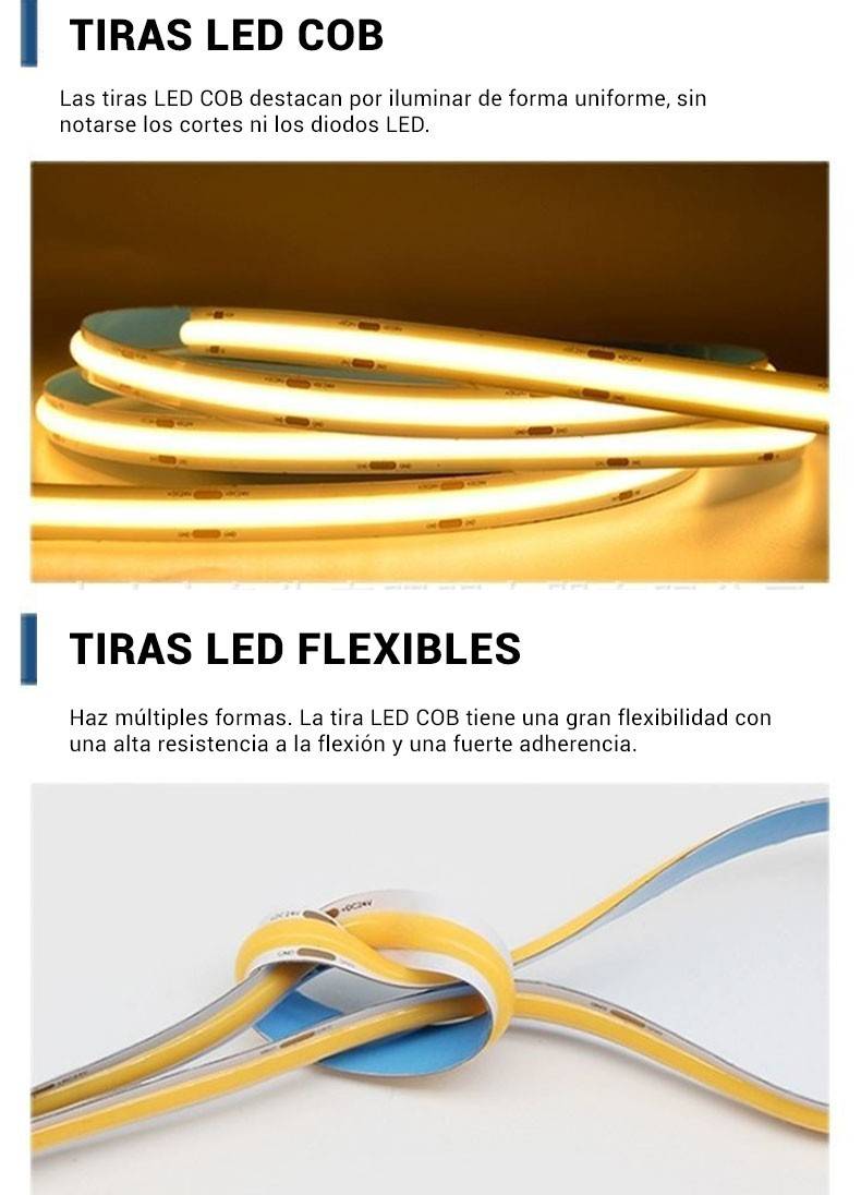 Tira LED COB 24V DC - 12W/m - 10mm - IP20 - Rollo de 10 metros - Corte cada 5cm