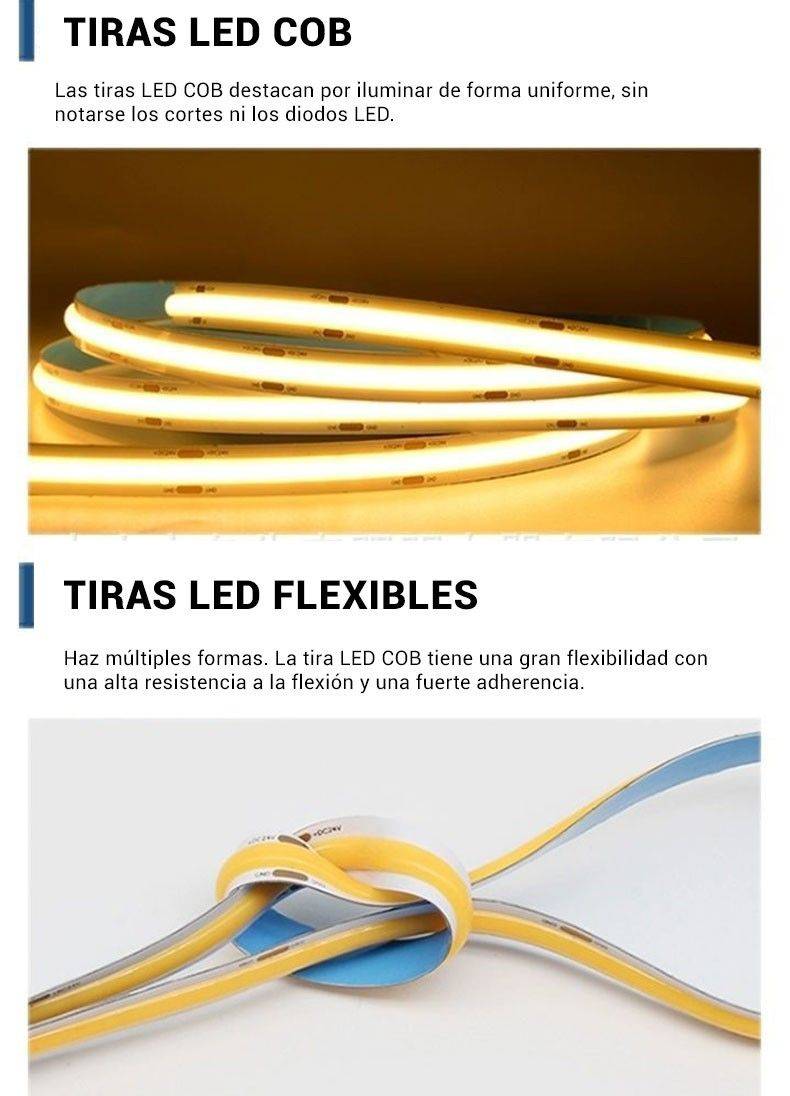 Tira LED COB 24V DC - 12W/m - 8mm - IP20 - Rollo de 5 metros - Corte cada 4,5 cm