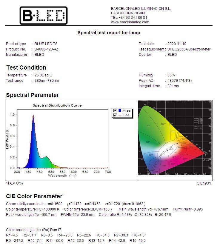 Tubo LED T8 120cm de colores -18 W