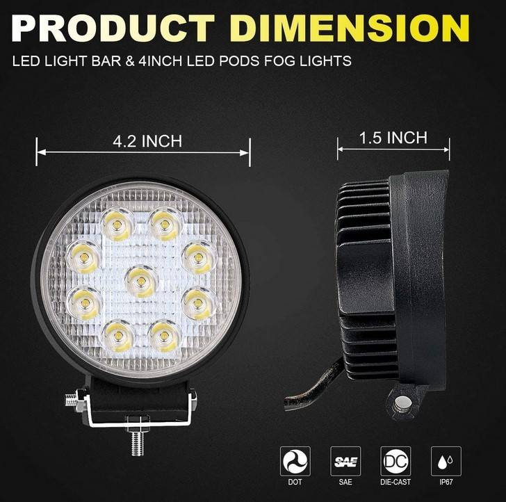 Faro LED 4x4 todoterreno - 27W - 10-60V DC - 1620 lm - Ángulo 60º