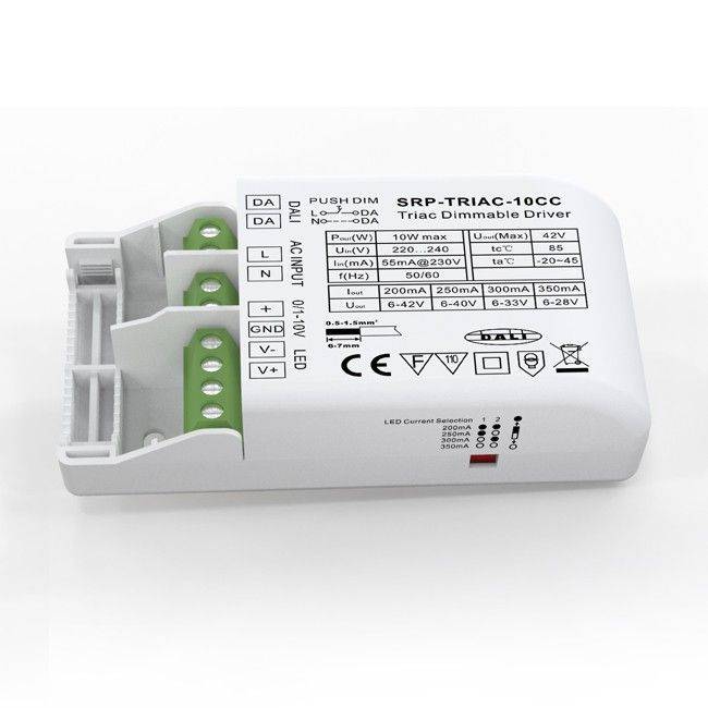 Driver regulable TRIAC DALI PUSH 0/1-10V 6-42V 10W multicorriente (200-350mA)