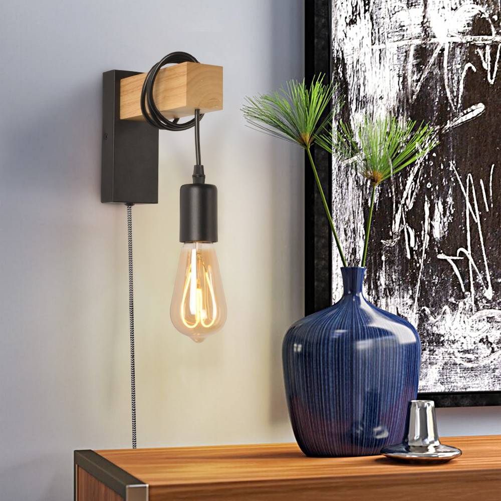 Apliques de pared madera "RUDER" - Con interruptor y enchufe - E27