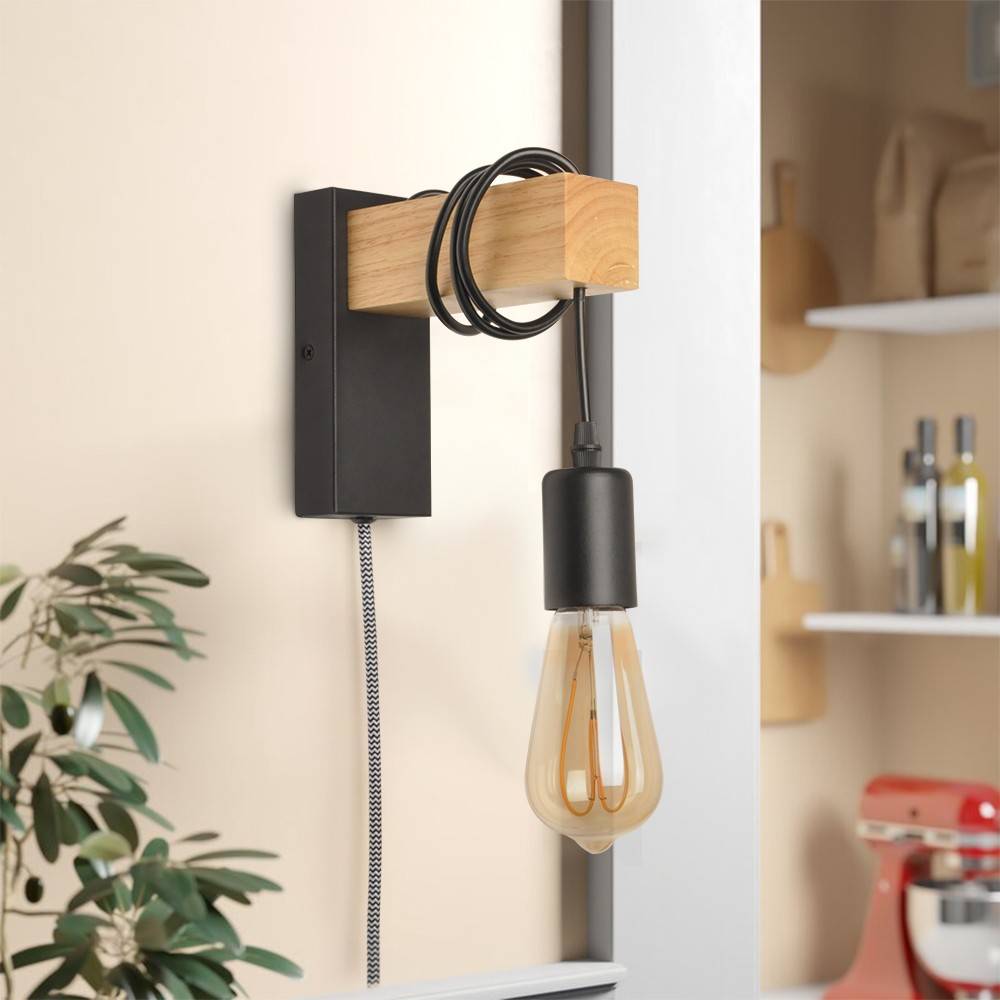 Apliques de pared madera "RUDER" - Con interruptor y enchufe - E27