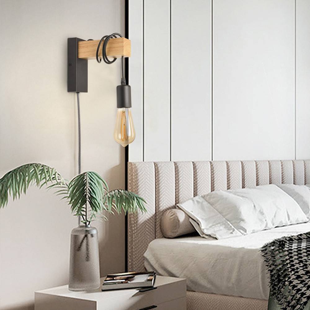 Apliques de pared madera "RUDER" - Con interruptor y enchufe - E27