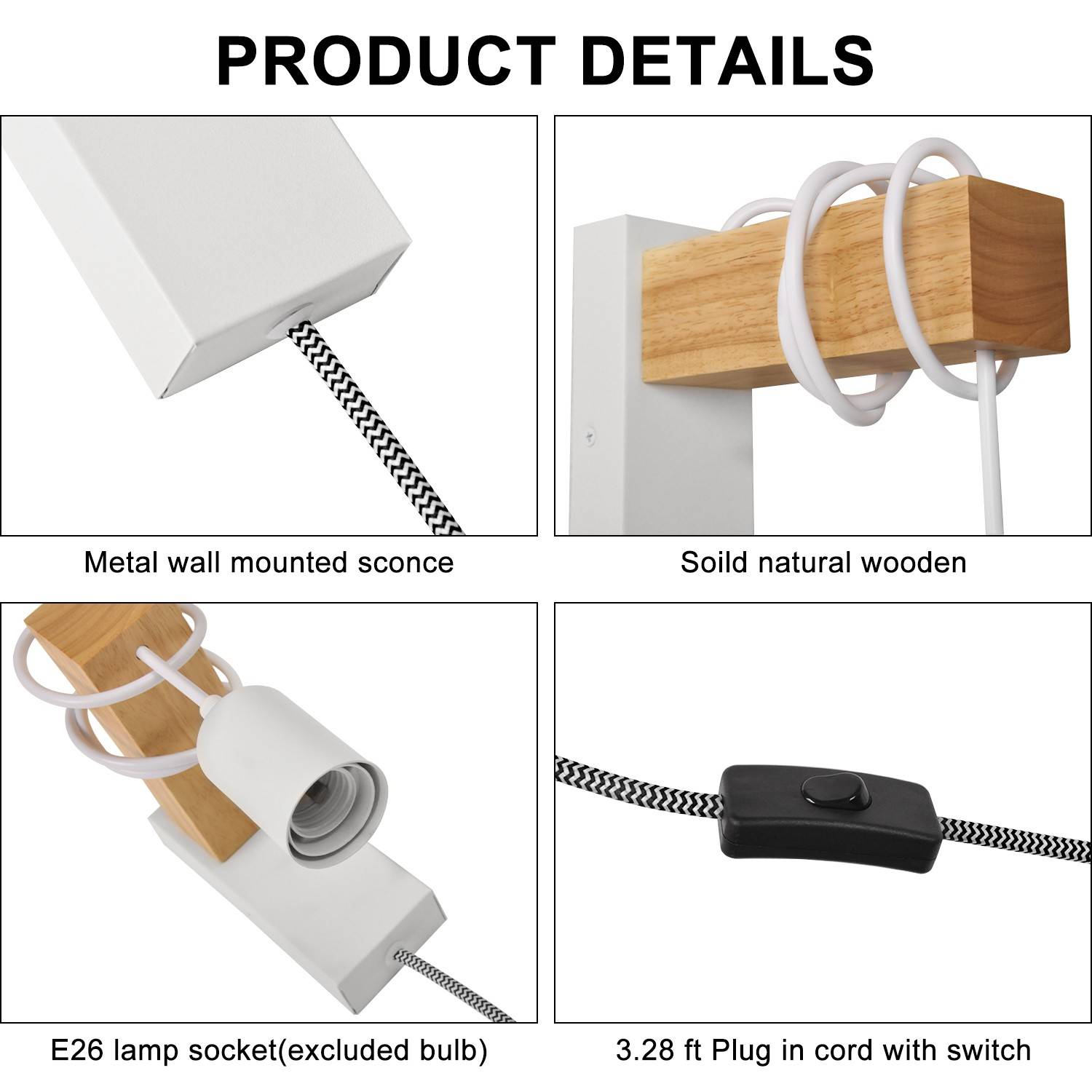 Apliques de pared madera "RUDER" - Con interruptor y enchufe - E27