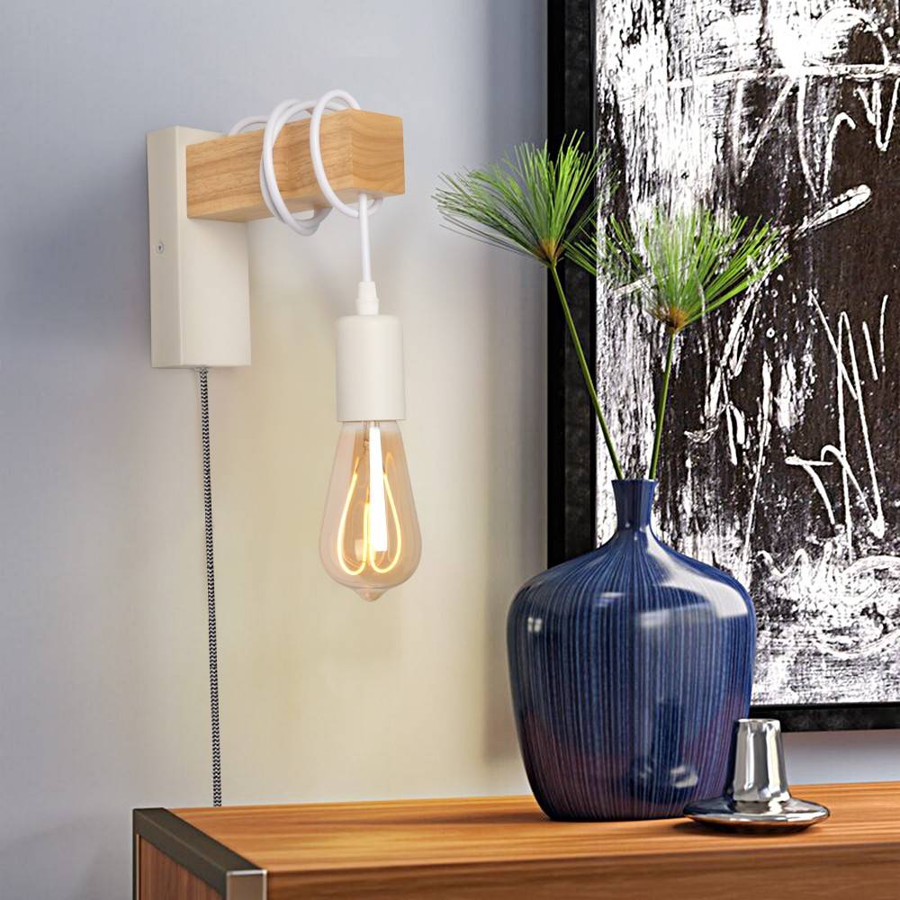 Apliques de pared madera "RUDER" - Con interruptor y enchufe - E27