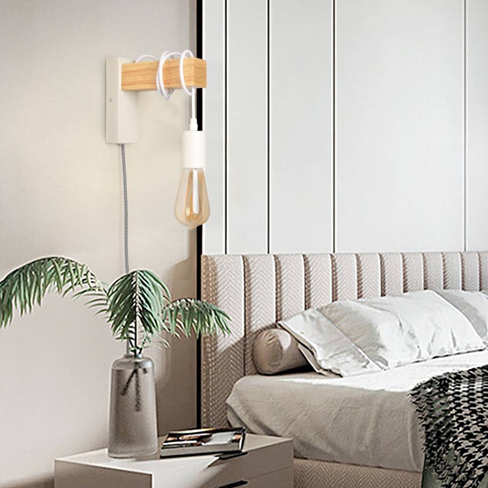 Apliques de pared madera "RUDER" - Con interruptor y enchufe - E27