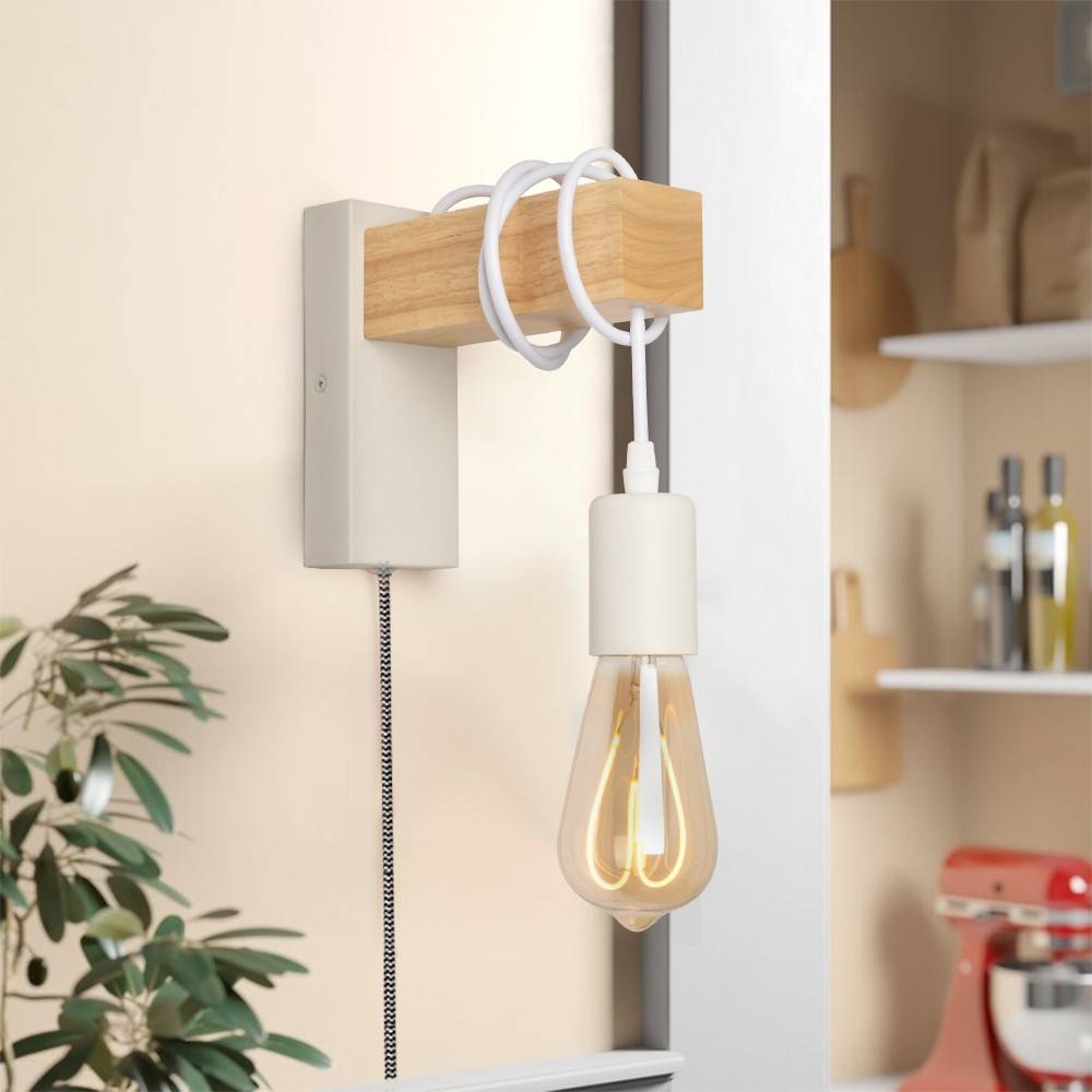 Apliques de pared madera "RUDER" - Con interruptor y enchufe - E27