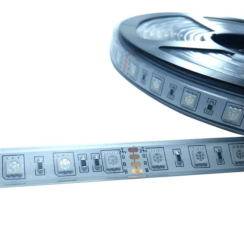 Tira de LED 24V-DC 72W multicolor RGB IP67 Rollo 5 metros