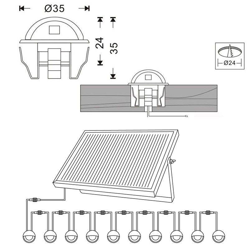 Pack 10 Focos solares LED empotrables con Panel Solar
