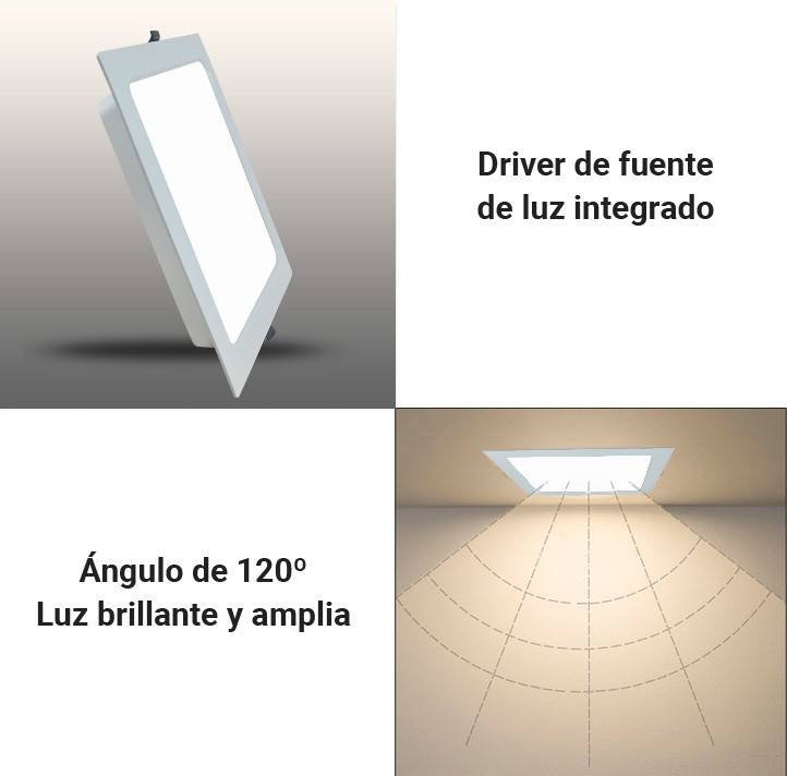 Downlight LED empotrable cuadrado 22W Corte 190 X 190mm