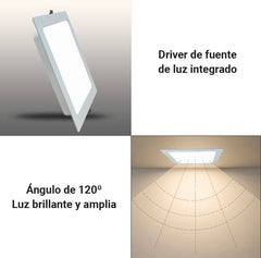 Downlight LED empotrable cuadrado 22W Corte 190 X 190mm