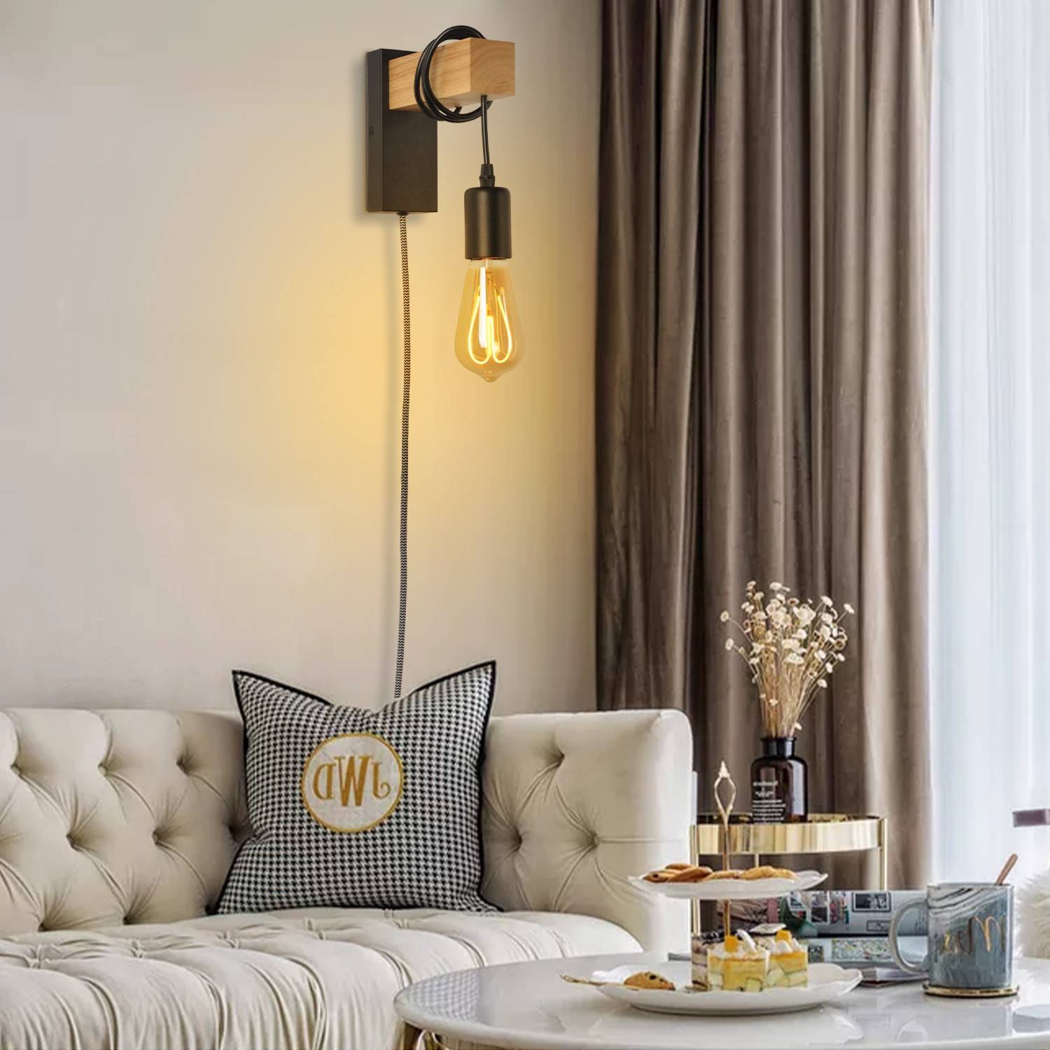 Apliques de pared madera "RUDER" - Con interruptor y enchufe - E27