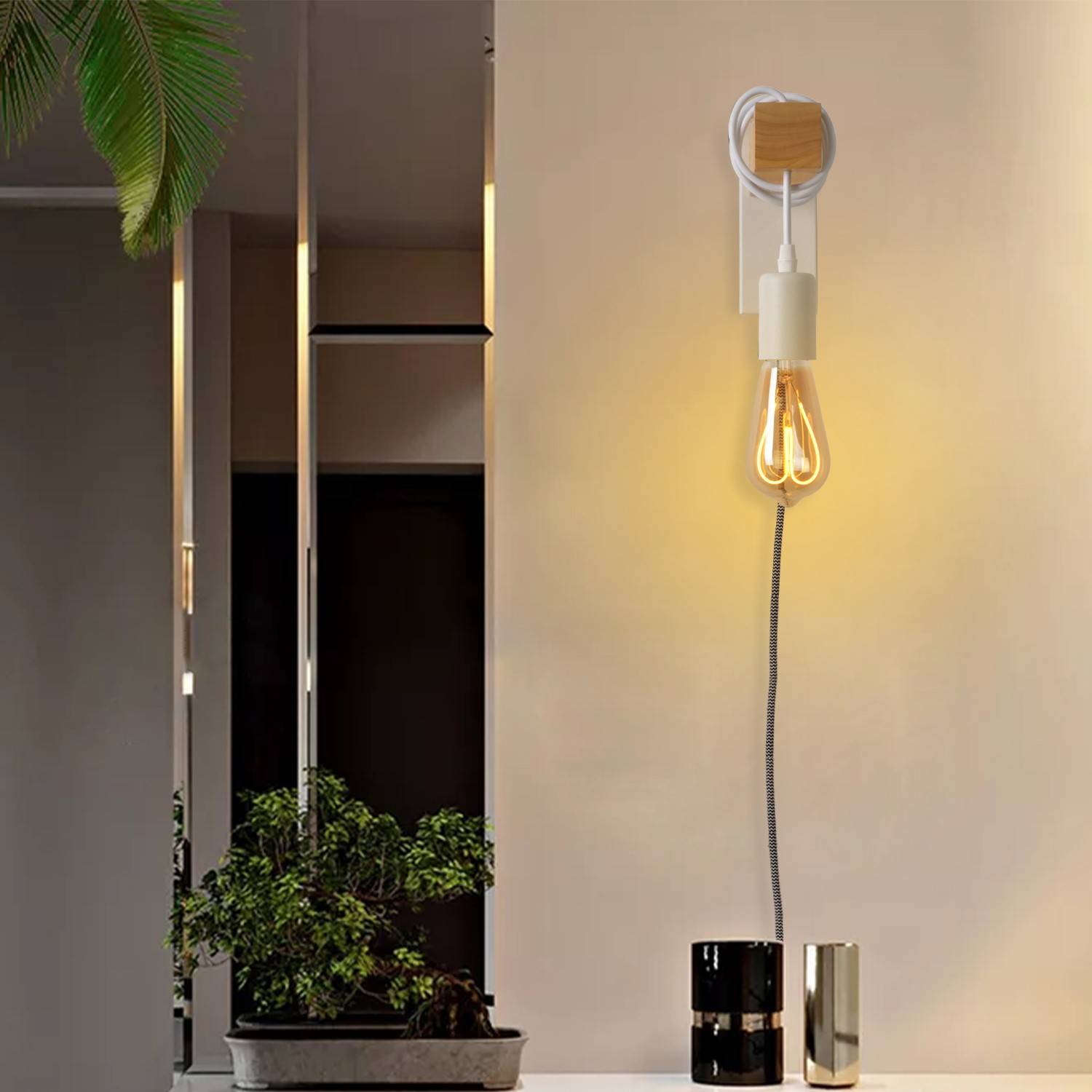 Apliques de pared madera "RUDER" - Con interruptor y enchufe - E27