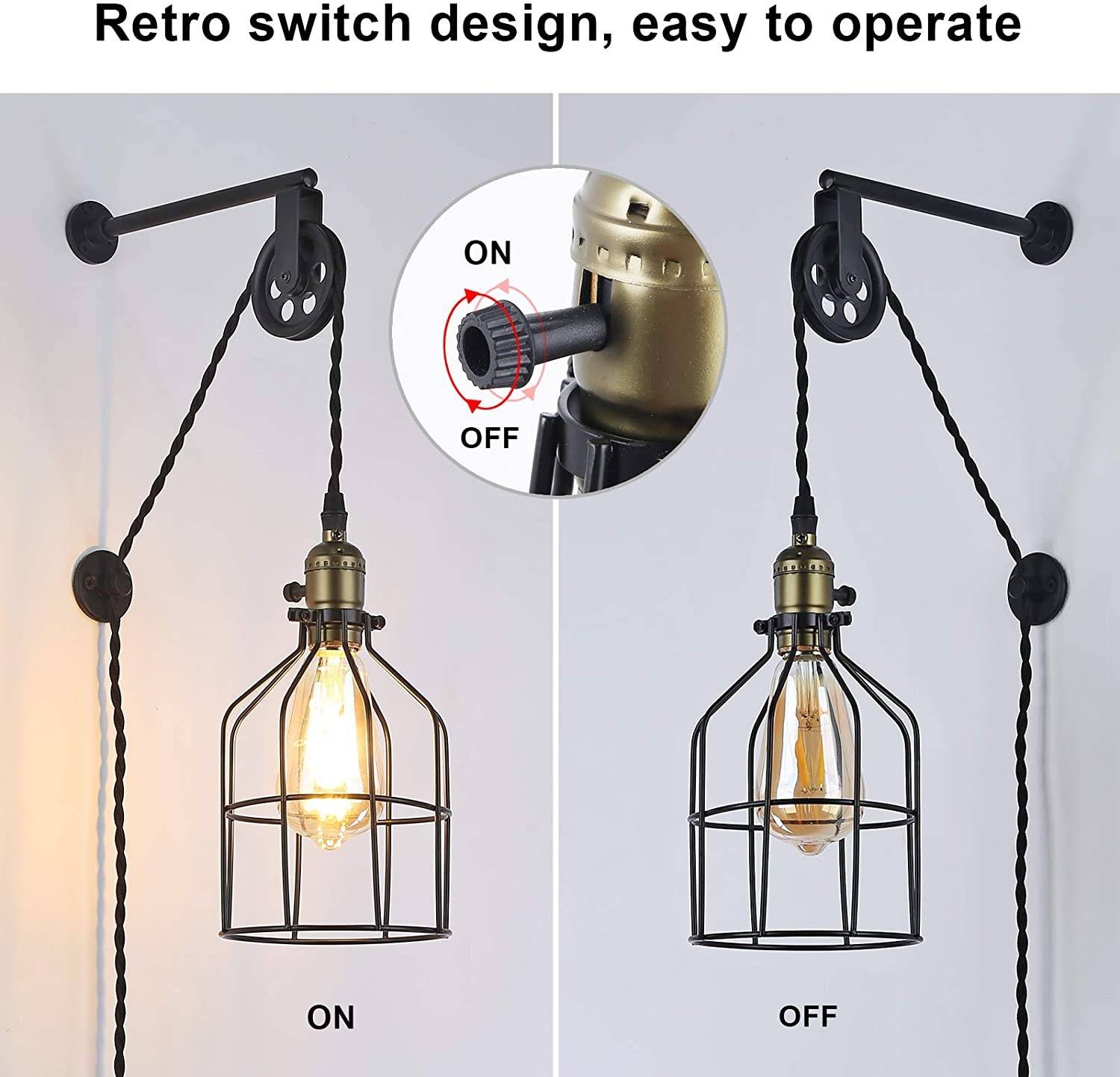 Lámpara colgante de jaula "Clockwell" - Con enchufe e interruptor - E27
