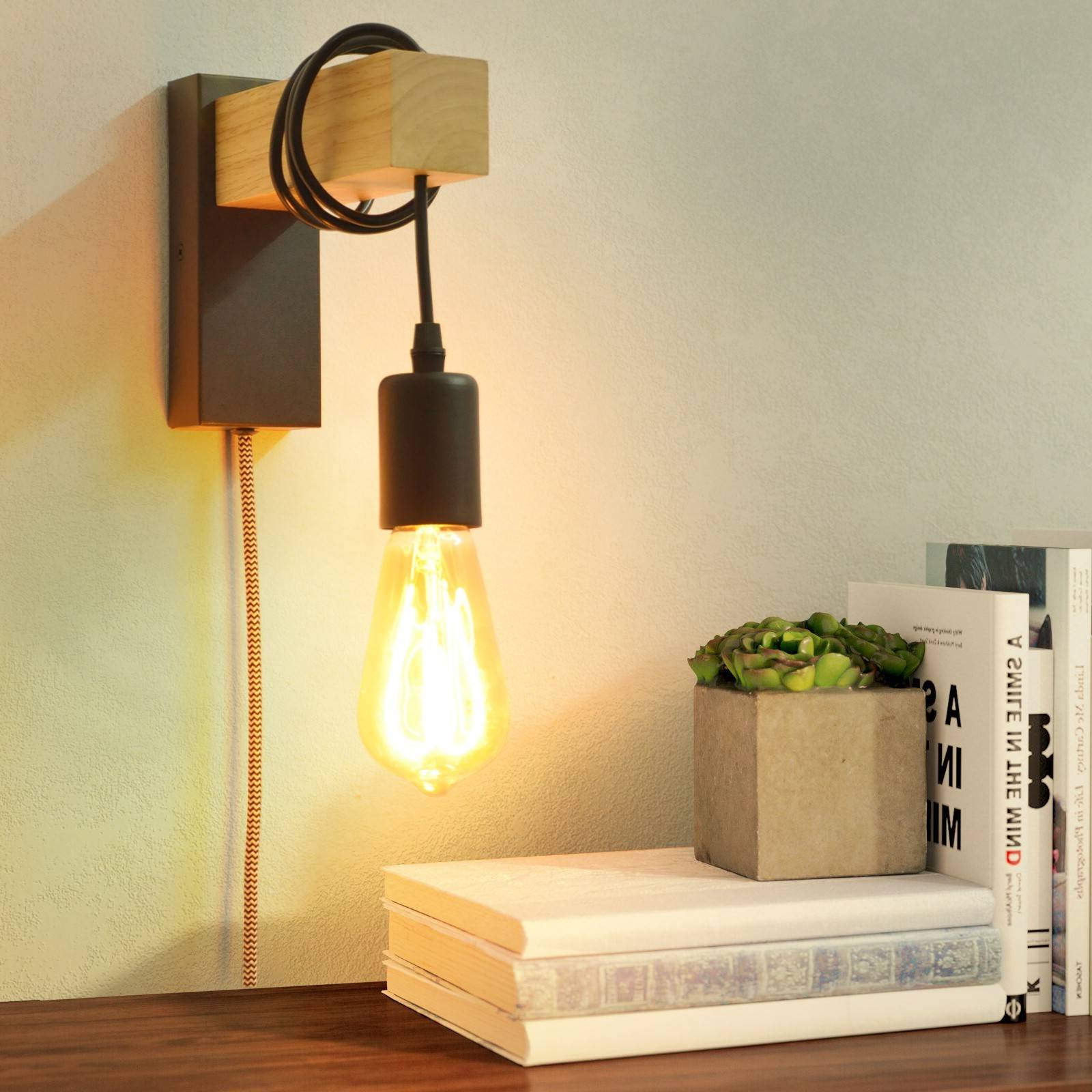 Apliques de pared madera "RUDER" - Con interruptor y enchufe - E27