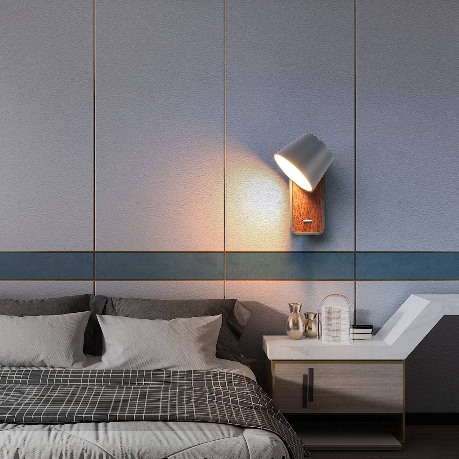 Aplique LED para Dormitorio de Madera rotatorio "KOPPEN" 6W 2700K