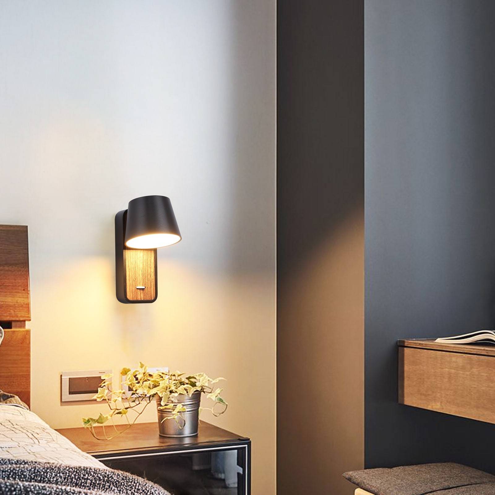 Aplique LED para Dormitorio de Madera rotatorio "KOPPEN" 6W 2700K