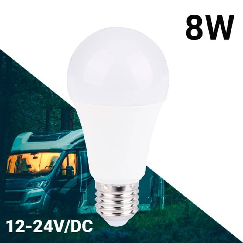 Bombilla 12-24V DC 8W E27 A60 para caravanas, camping y embarcaciones