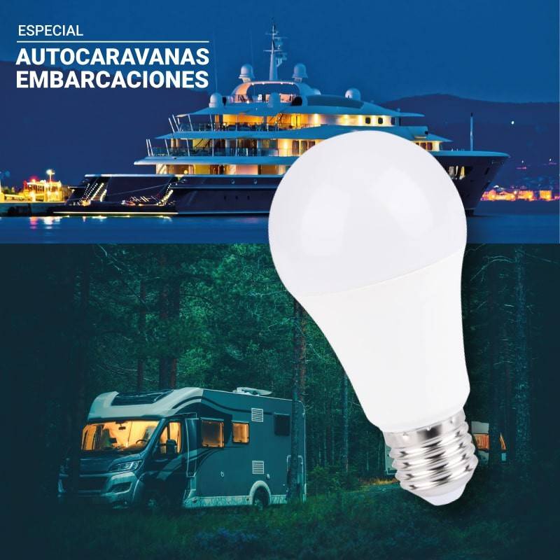 Bombilla 12-24V DC 8W E27 A60 para caravanas, camping y embarcaciones