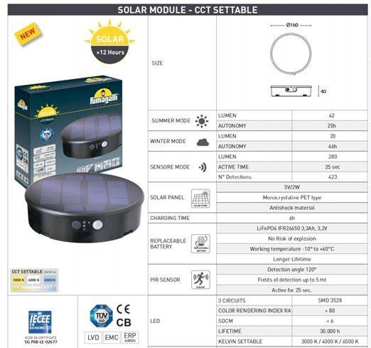 Bolardo solar LED "FIORINA" con sensor PIR - CCT - IP55 - FUMAGALLI