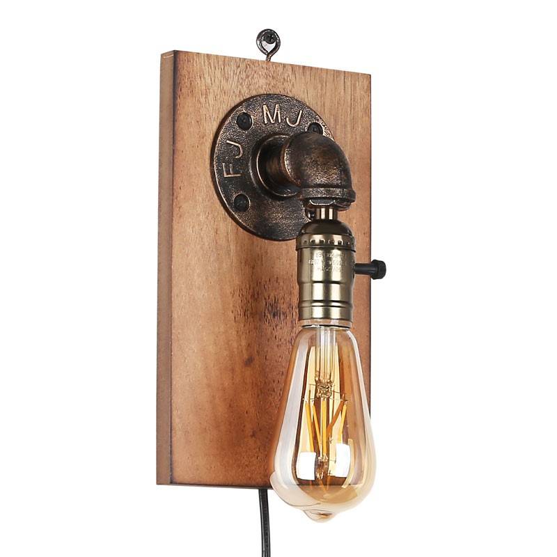 Aplique de pared estilo industrial de madera y metal "Older" - E27