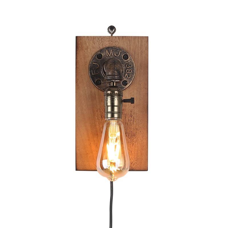 Aplique de pared estilo industrial de madera y metal "Older" - E27