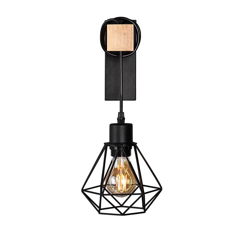 Aplique de pared nórdico jaula "RODEN" - Madera y metal