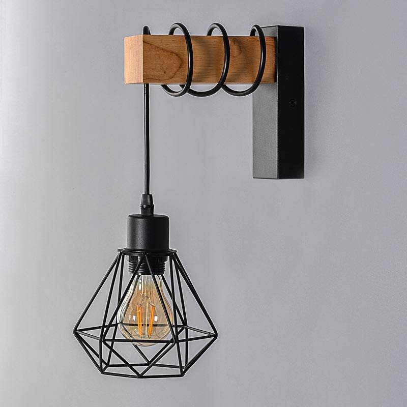 Aplique de pared nórdico jaula "RODEN" - Madera y metal